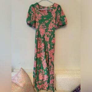 Entro green and pink long floral dress with slit